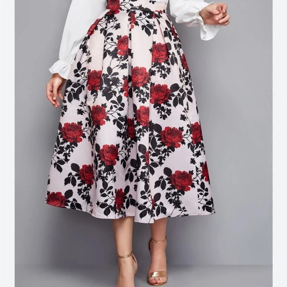 SHEIN Classy Boxy Pleated Floral Midi Skirt Size XL - Picture 3 of 9